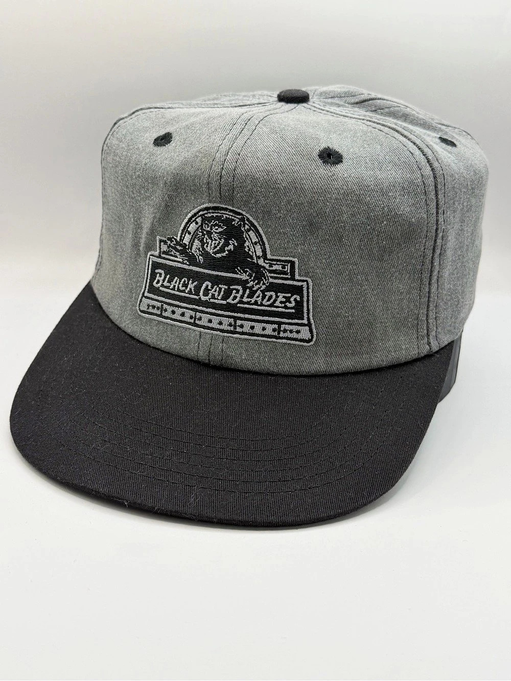 Black Cat Blades Hessel Tractor Gray & Black Snapback Hat Like New